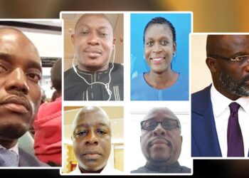 A collage of Stanton Witherspoon, former President George Weah, and the individuals whose deaths and disappearance were used in political propaganda