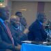 Liberian officials, including President Joseph Boakai and Central Bank executives, seated during the launch ceremony of the Pay Na-Na instant payment system.