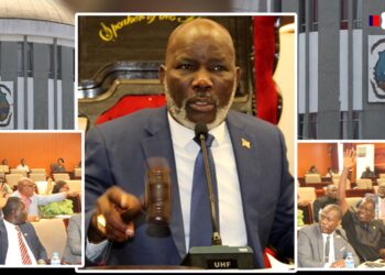 Editorial montage showing Speaker Richard Nagbe Koon holding a gavel inside the Liberian House of Representatives, with lawmakers raising hands during session debates on quorum compliance