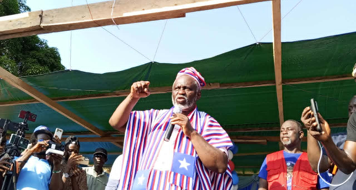 Senator Nathaniel McGill addresses CDC supporters in Gbarnga as he declares former President George Weah obligated to run in the 2029 elections