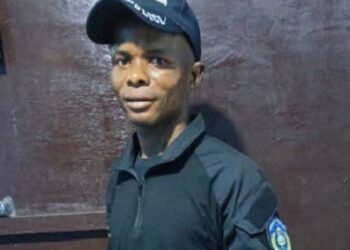 Liberia National Police officer Parjibo Reagan Neewray in uniform, photographed before allegations surfaced linking him to attempts to compromise a rape case.