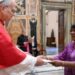 Liberia’s Ambassador Genevieve Kennedy presents Letters of Credence to Pope Leo XIV at the Apostolic Palace