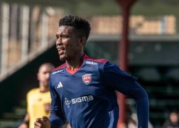 Liberian international defender Prince Balde in action during a club match in Sweden after signing with Trelleborgs FF