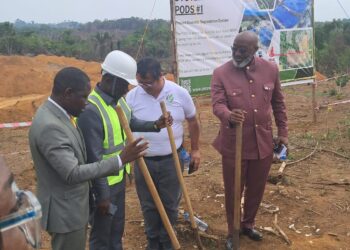 Edward W. Karfiah and engineers at the Green Guard Eco Solutions project site during the launch of Liberia’s waste-to-energy initiative.
