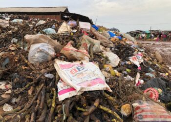 Garbage piles overwhelm the Plantain Field area of Omega General Market in Monrovia, forcing vendors to operate amid unsanitary conditions