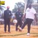 Youth and Sports Minister Jerror Cole Bangalu kicks off the 2025–26 National County Sports Meet at Martha Tubman Stadium in Harper City, Maryland County.