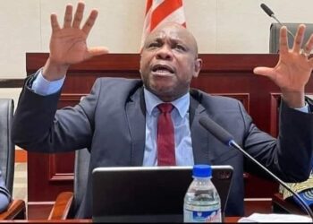 Former Finance Minister Samuel Tweah gestures during a court-related proceeding amid Supreme Court ruling rejecting immunity claims