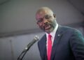 Former Liberian President George Manneh Weah speaks at a public event in Monrovia.