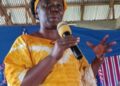 Miatta Monger addresses a community gathering in Bomi County after announcing zero rape cases recorded this quarter.