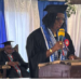 Rev. Mrs. Dialokai Golanyon-Kemayah delivers her valedictory address after graduating with a record GPA at Liberia Baptist Theological Seminary.