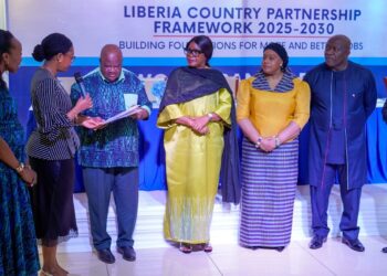 President Boakai’s representatives and World Bank officials launch the Liberia 2025–2030 Country Partnership Framework during a ceremony at the EJS Ministerial Complex in Monrovia.