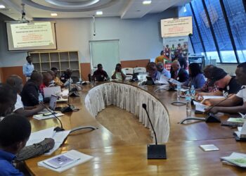 Stakeholders in a conference room in Monrovia reviewing and validating Liberia’s revised Vehicle and Traffic Law during the final RSAI workshop.