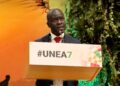 EPA Executive Director Dr. Emmanuel Urey Yarkpawolo delivers Liberia’s national statement at UNEA-7 in Nairobi, calling for bold global environmental action.