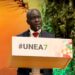 EPA Executive Director Dr. Emmanuel Urey Yarkpawolo delivers Liberia’s national statement at UNEA-7 in Nairobi, calling for bold global environmental action.