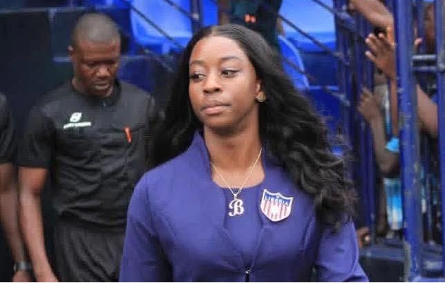 Benita Whitney Urey arrives at football venue during Shaita Angels FC match