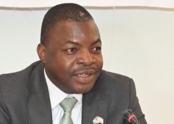 J. Cyrus Saygbe Sr., NaFAA director general-designate, speaks at a meeting as the Liberian Senate prepares to begin his confirmation proceedings.