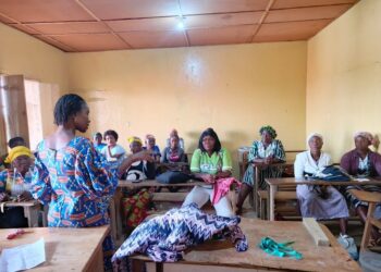 Women and young girls receive vocational sewing training at the Liberia Opportunity Industrialization Center in Gbarnga, Bong County.