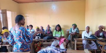 Women and young girls receive vocational sewing training at the Liberia Opportunity Industrialization Center in Gbarnga, Bong County.