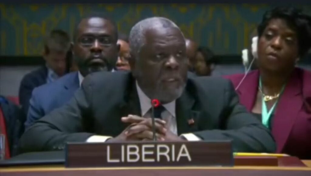 Liberia’s UN Ambassador Lewis G. Brown addresses the UN Security Council during discussions on Venezuela