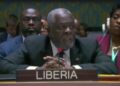 Liberia’s UN Ambassador Lewis G. Brown addresses the UN Security Council during discussions on Venezuela