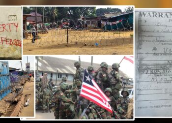 Residents present images of barbed wire fencing and military presence amid a land dispute near the 72nd Barracks in Paynesville.