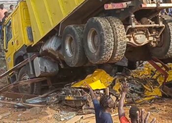 Truck crash scene highlighting Liberia’s growing road safety crisis