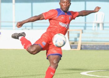 Liberian international footballer Sebastian Teclar in action