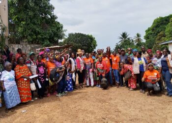 Women beneficiaries and partners gather in Nyehn Town, Todee District, during a World Bank-funded Liberia Women’s Empowerment Project activity in Rural Montserrado.
