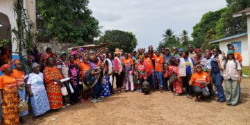 Women beneficiaries and partners gather in Nyehn Town, Todee District, during a World Bank-funded Liberia Women’s Empowerment Project activity in Rural Montserrado.