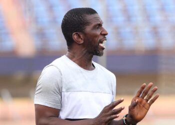 Kelvin Sebwe gestures during a match as LISCR FC appoints him interim head coach for the remainder of the 2025–26 season.