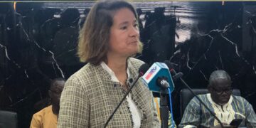 EU Ambassador Nona Deprez speaking at a Ministry of Information press briefing in Monrovia on EU trade and investment partnership with Liberia