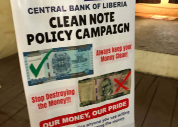 Central Bank of Liberia Clean Note Policy campaign banner promoting proper banknote handling and financial awareness in Liberia.