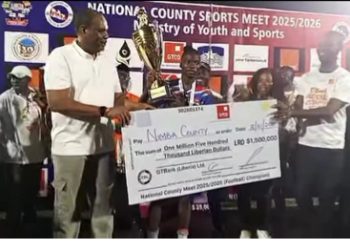 Nimba County receives championship prize check at Liberia National County Sports Meet