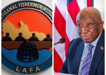 Liberia Artisanal Fishermen Association (LAFA) logo and President Joseph Nyuma Boakai featured in a graphic linked to the reduction of canoe license fees for artisanal fishers.
