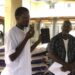 Diaspora representatives distribute rice rations to volunteer health workers at James Jenkins Dossen Memorial Hospital in Harper