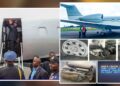 Composite image showing Liberia’s presidential aircraft and evidence from tyre failure investigation at Roberts International Airport
