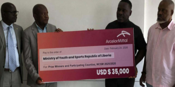 ArcelorMittal Liberia presents $35,000 check to Ministry of Youth and Sports for County Meet support