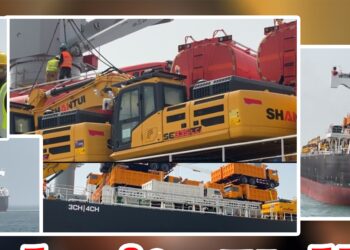 Heavy-duty construction equipment unloading at the Freeport of Monrovia under Liberia’s infrastructure program