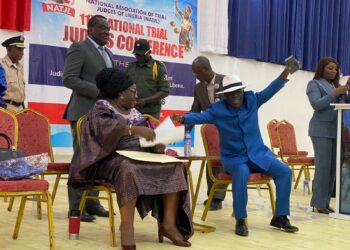 Associate Justice Jamesetta Howard Wolokollie addresses judges during the 11th National Association of Trial Judges of Liberia conference in Monrovia.