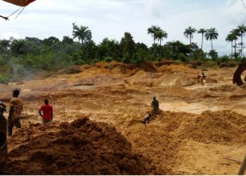 Artisanal gold miners in rural Liberia, where most smuggled gold originates.