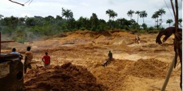 Artisanal gold miners in rural Liberia, where most smuggled gold originates.