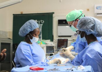 Firestone Liberia and Children’s Surgery International doctors perform pediatric surgery during a medical mission at Du-side Hospital.