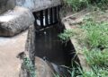 Drainage channel in Morris Farm community where residents suspect industrial discharge from nearby brewery operations