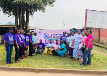 Women participate in cervical cancer screening outreach at Monrovia market led by JFK Medical Center.