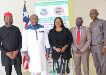Finance Minister Augustine Ngafuan and partners at the launch of AfDB-backed public finance reform projects in Monrovia.
