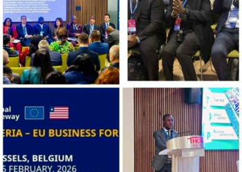 Liberia Special Economic Zones Authority Chairman Prince Wreh speaking at the EU–Liberia Business Forum in Brussels