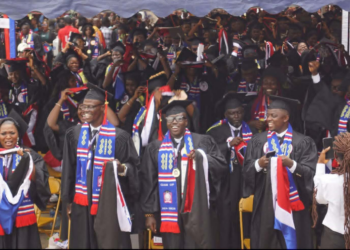 University of Liberia graduates celebrating during the 105th commencement ceremony at the Fendell campus