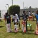 Children participate in sack races and learning games during KEEP Liberia’s PlayFest, a literacy-focused family event in Monrovia.