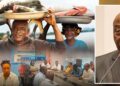 Liberia fisheries conference promotional image showing fish traders and government officials