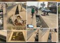 Blocked drainage filled with garbage along Liberia’s Japan Freeway threatens road durability.